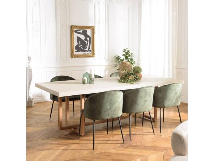 DAK - Table à manger rect. 243x100cm en béton et bois de teck beige