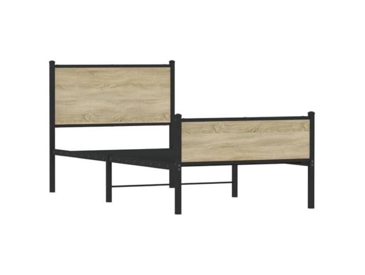 KTHLBRH Bettgestell aus Metall, Eiche Sonoma, 107 x 203 cm Bettgestell aus Stahl, Lattenrost inklusive, Stauraum, Kopf- und Fußteil