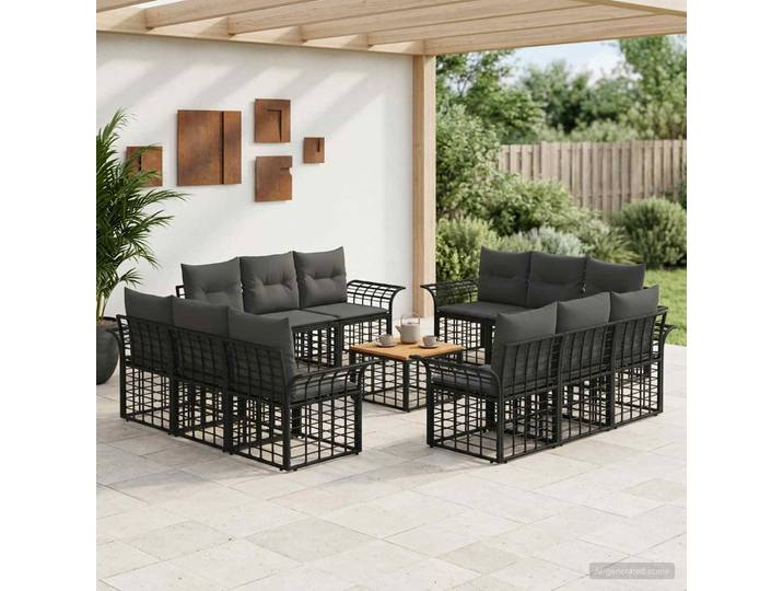 vidaXL Outdoor-Sofagarnitur 13 stk. Schwarz und Dunkelgrau Polyester