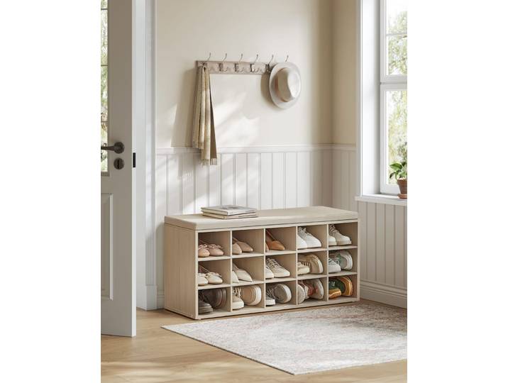 Vasagle banc à chaussures, 15 compartiments, siège rembourré