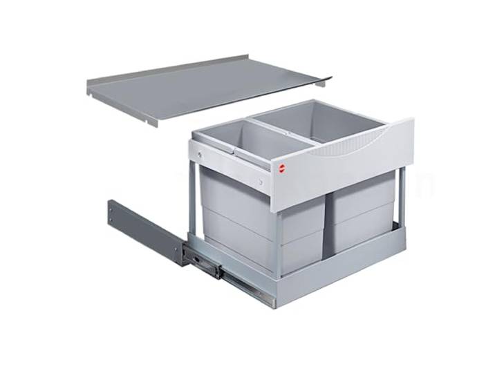 Hailo Abfallsammler 3644801 30L Einbau-Mülleimer mit 2-fach Trennung Raumspar Tandem System für 60cm Unterschrank Abfalleimer mit Ausfahrautomatik Mülltrennsystem für Einbauküchen Hellgrau