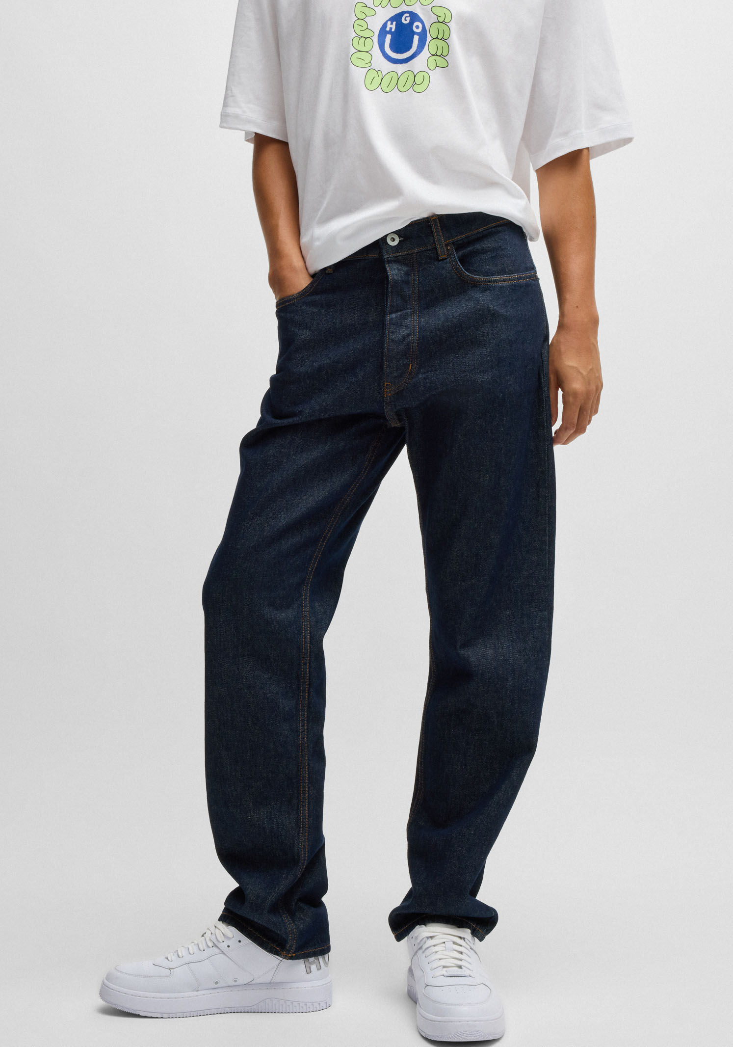 Regular-fit-Jeans HUGO "Jonah", Herren, Gr. 32, Länge 32, blau (dunkelblau401), Denim/Jeans, Obermaterial: 100% Baumwolle, unifarben, regular fit lang, Jeans Regular-fit-Jeans, regular fit