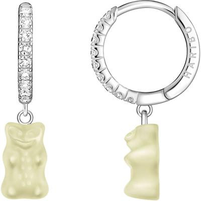 Single-Creole THOMAS SABO "THOMAS SABO x HARIBO Schmuck: Einzel-Creole mit Goldbär", weiß (silberfarben, weiß, kristallweiß, weiß, kristallweiß), Ohrringe, Damen, Silber 925 (recycelt), mit Kristallglas, Zirkonia (synth.)