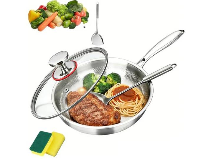 HOPASRISEE Titanium Pro Pfanne, Titanium Hammered Pan Mit Deckel-Scratch (Mit Deckel,32CM)