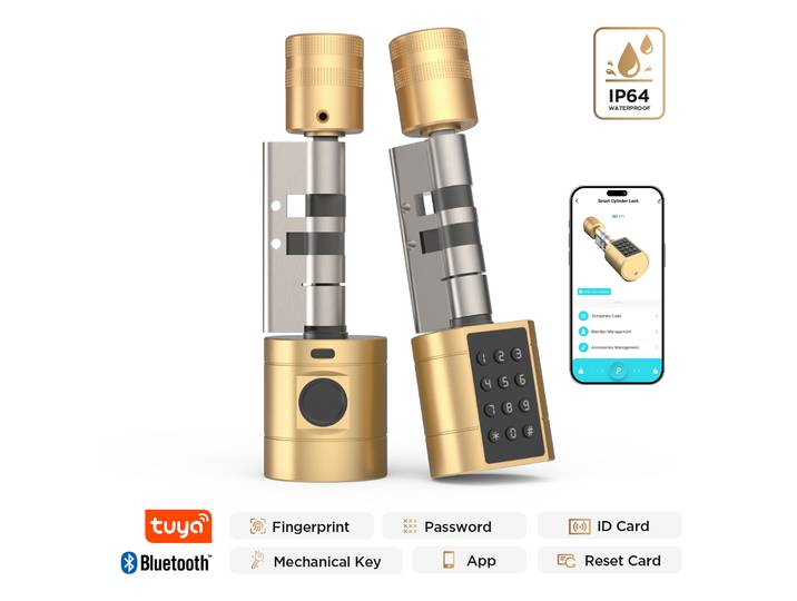 Serrure Intelligente Viladepot : Cylindre de Porte à Empreinte Digitale, Interface TYPE-C, Contrôle par Application, Code, Carte d'Identité, Utilisation Intérieure