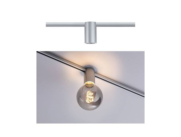 Paulmann URail Ceiling Socket E27, chrom matt Socket, dimmbar, alu / grau / zink, Metall, Modern
