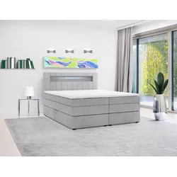 M-Punkt Boxspringbett KUBA KING mit Bettkasten 140 x 200 cm Webstoff Grau mit Visco Topper Bett Bettkasten Taschenfederkern