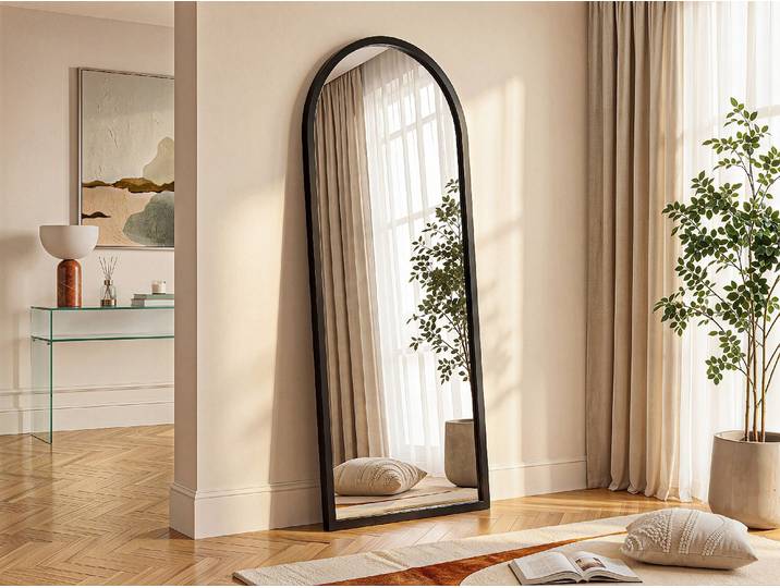 Großer bogenförmiger Spiegel - Paulownia-Holz - 65 x 170 cm - Schwarz - SHANGI