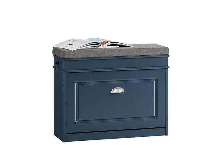 SoBuy Banc à Chaussures avec Coussin et Abattant Meuble de Rangement pour Entrée 75x24x52 cm Bleu FSR82-L-B