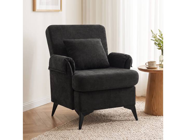 HOMCOM Fauteuil Salon Moderne Chenille Noir Assise Large