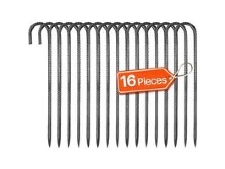 VEVOR Piquets d'Armature 40,6 cm Piquets d'Ancrage au Sol Crochet J Robuste en Acier Galvanisé, Lot de 16, Ancres de Sol Diamètre 10 mm, avec Pointe Biseautée, pour Jardin, Clôtures, Tentes Camping