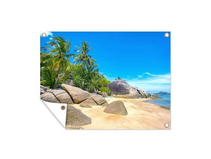 Tuinposter - 80x60 cm - Strand - Tropisch - Zee - Planten