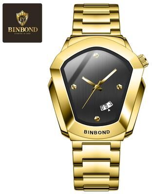 Trendy Discount Goods BINBOND Fashion Men Watch For 2025, Motorcycle Concept Large Face Watch, Business Style Waterproof Timepiece gold Black