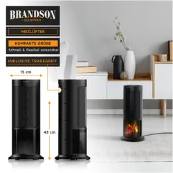 Brandson Heizlüfter, Kaminfeuer-Effekt, Oszillation, 1800W, Keramik Heizgerät, Thermostat, Energiesparend, Heizlüfter, Schwarz