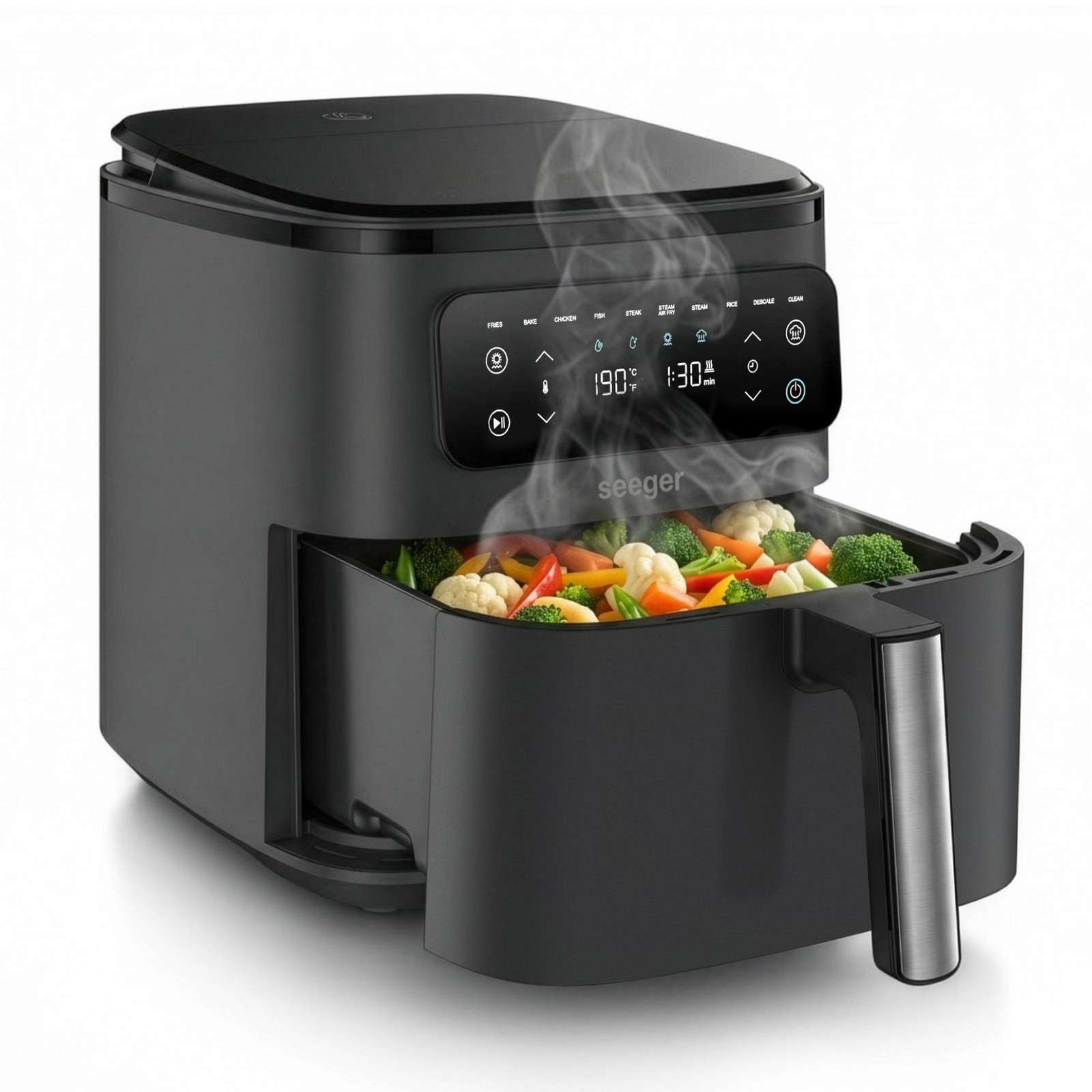 Seeger SGR1007BK Heteluchtfriteuse, 7 liter, zwart, met digitaal display
