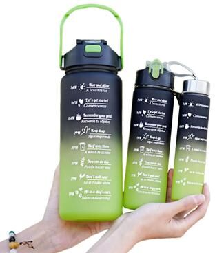 Uplift Essentials 3 Piece Nesting Motivational Water Bottle Set black Green