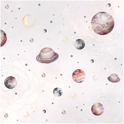 FOTOTAPETE Aquarell Planeten, Mond und Sterne 240/240 cm