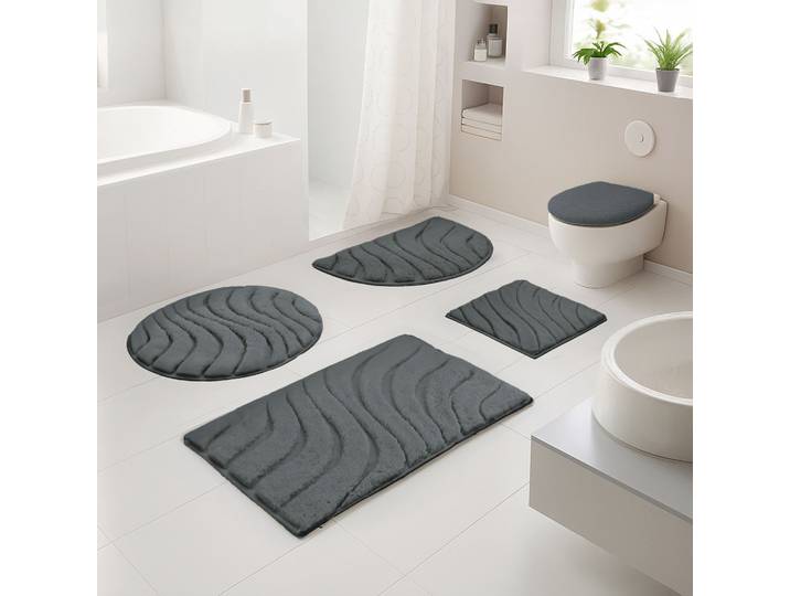 Badematte GOODPRODUCT Levii, Badvorleger, Badezimmer Teppich, sehr weich , grau (anthrazit), H:20mm, Polyester, Badematten, Badematte, Hoch-Tief-Effekt, weiche Haptik, Made in Europe