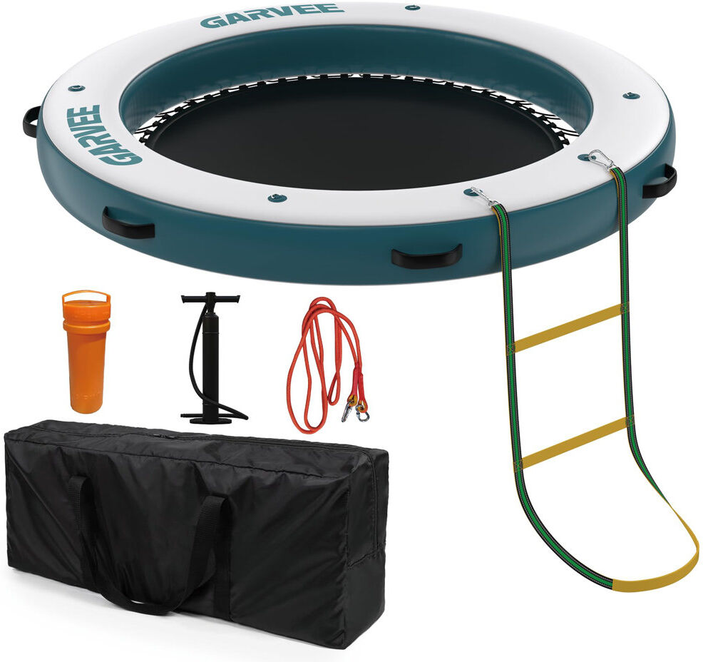 idealhouse Inflatable Water Hammock Floating Dock with Trampoline Mesh, Ladder, Pump & Carrying Bag, Heavy Duty Water Raft for Swimming Jumping & Tanning, 2.4x2.