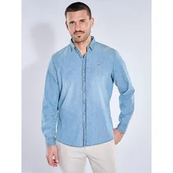 emilio adani Herren Modisches Jeans-Hemd Blau regular uni Kent-Kragen - S