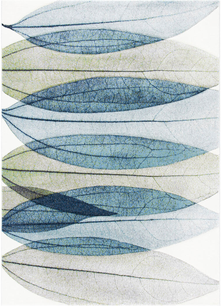 Ebern Designs Floral Area Rug Ivory / Blue Green Round 122 cm