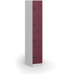 Schließfachschrank S1, 4 Fächer, 1850 x 300 x 500 mm, zerlegt, RFID-Schloss, rote Tür