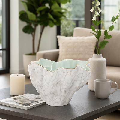 Sagebrook Home "Artistic Abstract Decorative Bowl for Home Decor - 16"", Ivory & Gray"