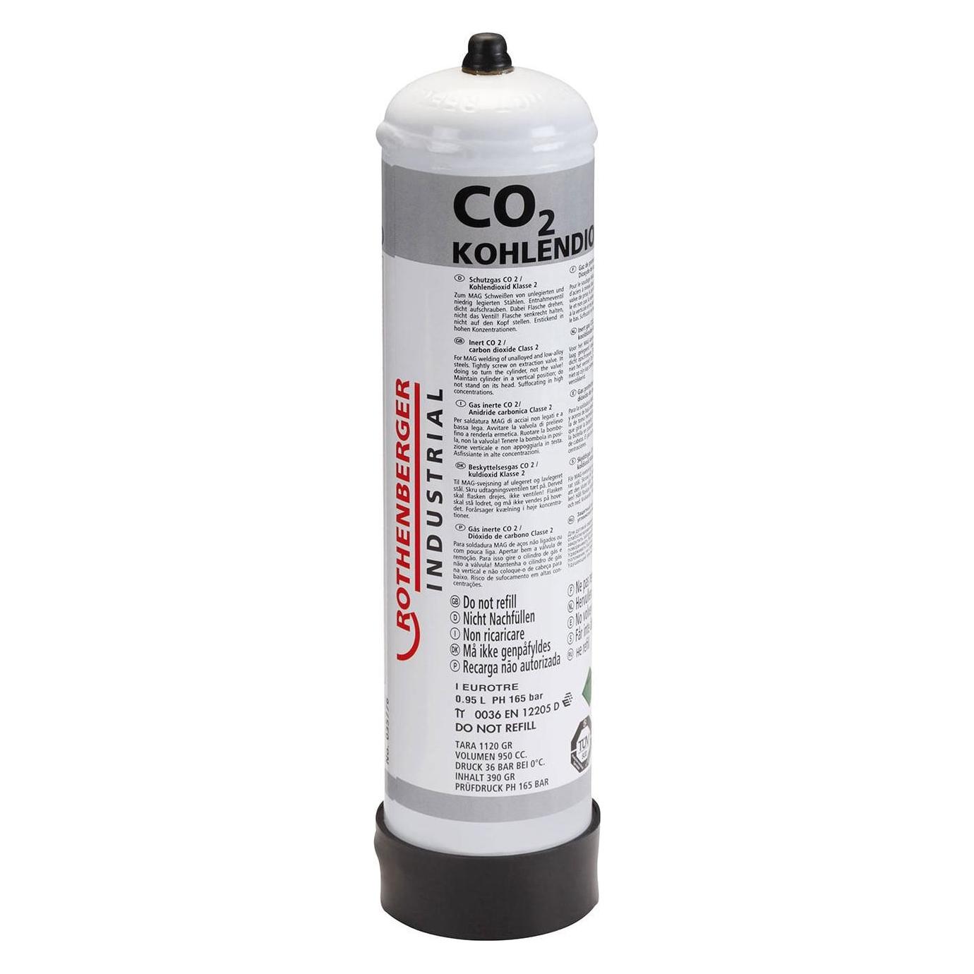 Rothenberger Industrial Kohlendioxid (CO2) Schutzgas-Stahl-Einwegflasche 950 ml, Fülldruck: 36 bar (35776)