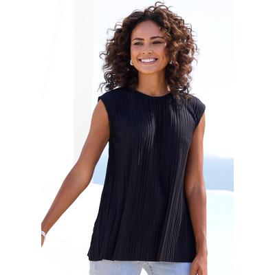 Pliseetop LASCANA, Damen, Gr. 36/38, schwarz, Jersey, Obermaterial: 65% Polyester, 35% Viskose, unifarben, lässig geschnitten normal, Rundhals, Tops, aus Viskose-Mischqualität