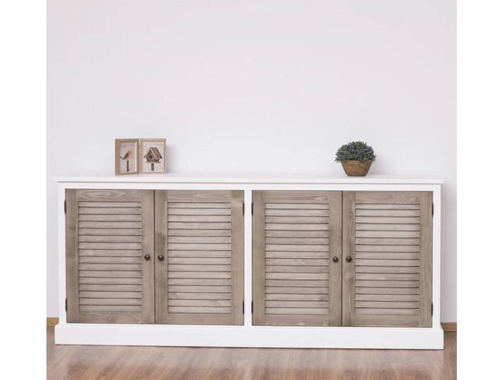 Weißes Landhaus-Sideboard mit Lamellentüren