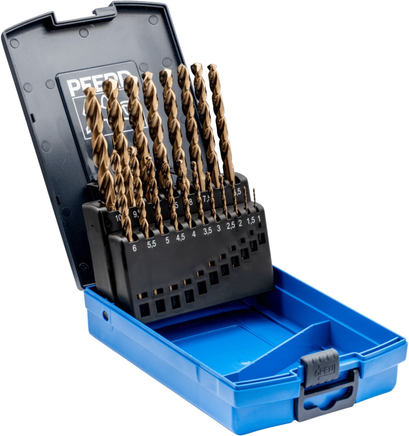 PFERD INOX HSSE N Spiralbohrer-Set DIN338 für zähe und harte Werkstoffe, 19-tlg., 25203703)