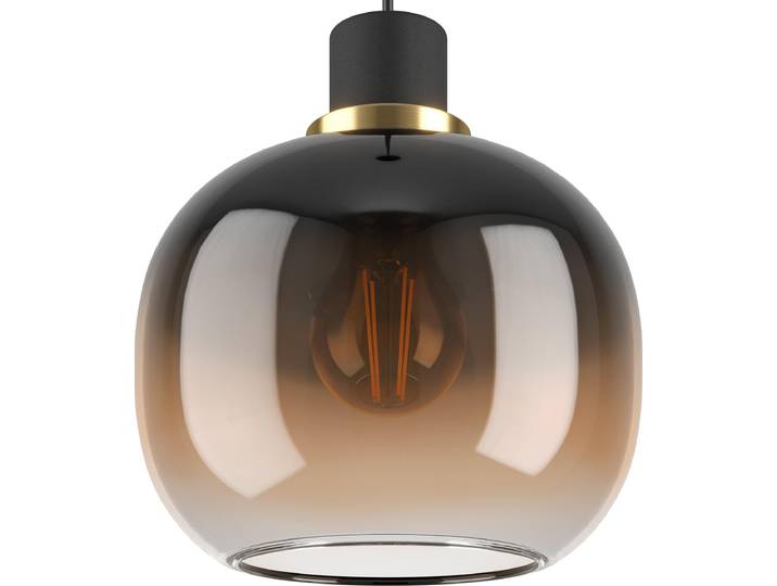 Oilella Lustre Contemporain 3 Lumières Acier Noir Et Diffuseur Laiton Brun
