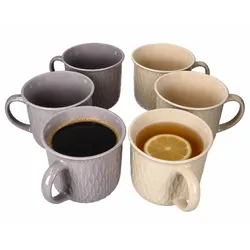 6er Set Biko Kaffeebecher zylindrisch 450ml Keramik Vanille Grau Tee-Tasse