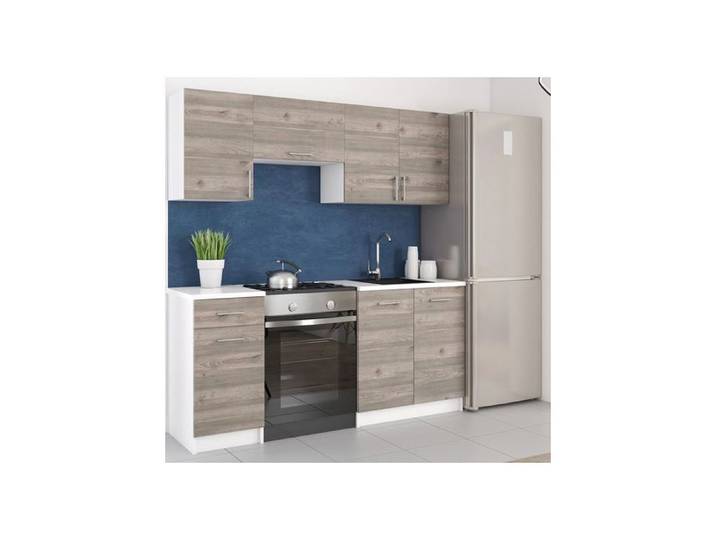 Cuisine Compacte Leco 180 cm en Chêne de Nelson avec Plan de Travail Blanc