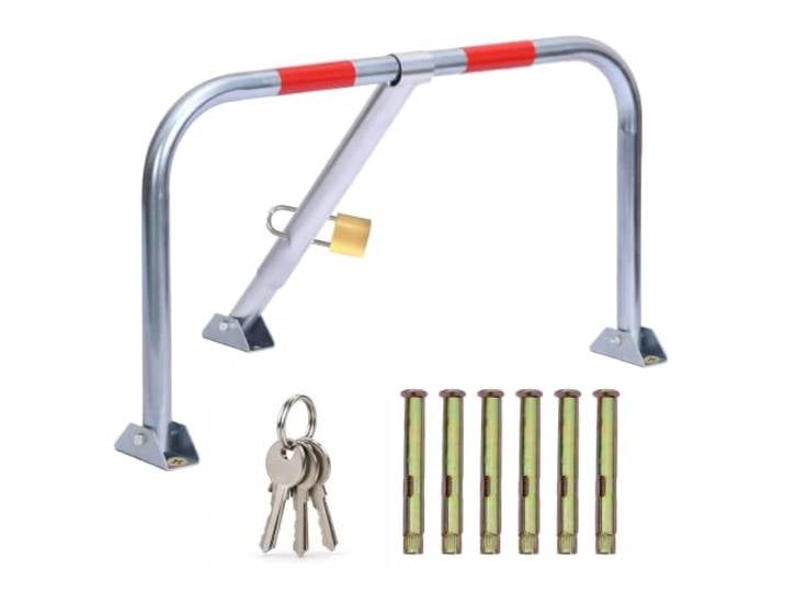 Barrière parking pliable Relaxdays\, HxLxP:76x43x41 cm\, rouge/argent Acier\, avec cadenas et étrier de blocage