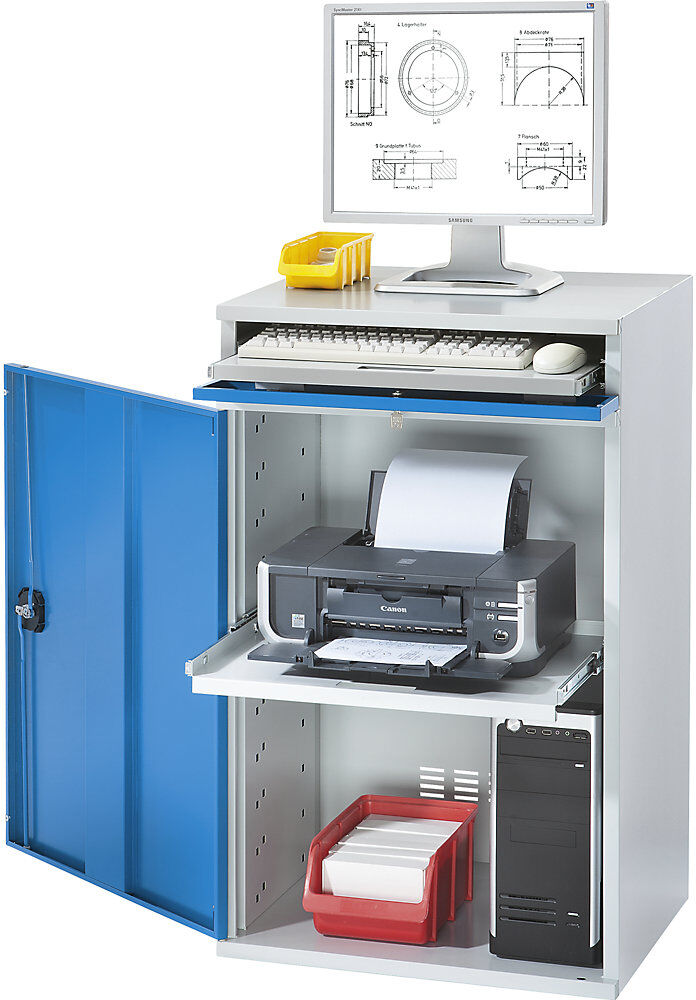 Computer-Arbeitsstation, Stahlblech, HxB 1060 x 650 mm, ohne Monitorgehäuse, Türfarbe Lichtblau eurokraft pro