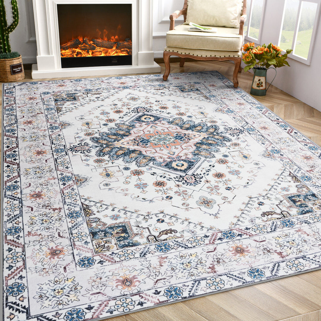 Lochas Rectangle Vintage Look Shaggy Washable Area Rug Cream Rectangle 153 x 244 cm