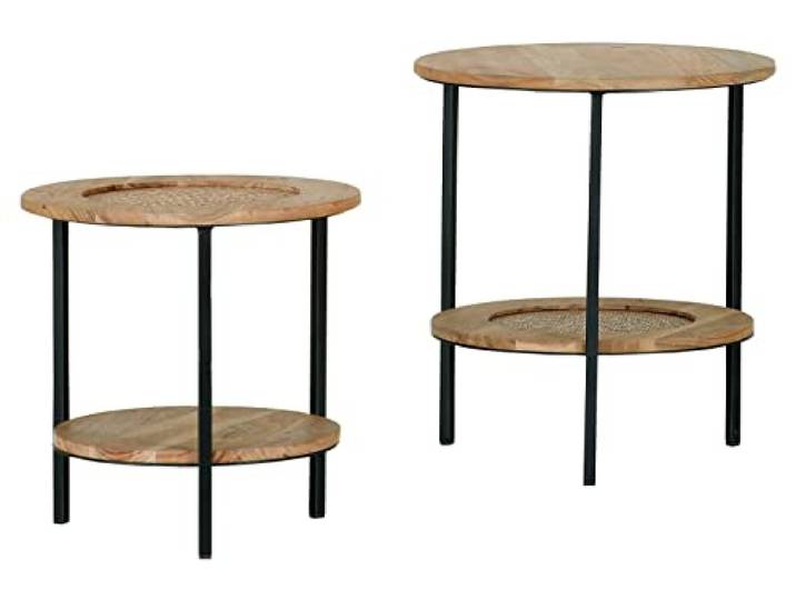 Nicht Zutreffend Beistelltisch - Braun - Schwarz - Akazienholz massiv Natur - Metallgestell - 2-teilig