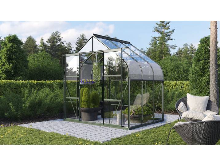 Gewächshaus VITAVIA Dione 5000 smaragd , grün (dunkelgrün), B:264cm H:268cm T:195cm, Gewächshäuser, Gewächshaus, inkl. Fundamentrahmen, Dachlüfter und Min-Max-Thermometer