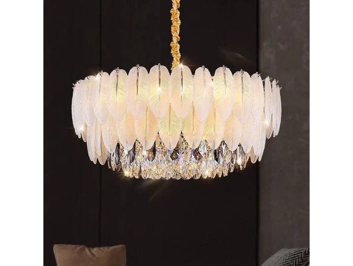 Lustre LED de luxe nordique, design postmoderne créatif, plumes et verre, ampoule E14, pour salon, chambre, restaurant, lampe artistique