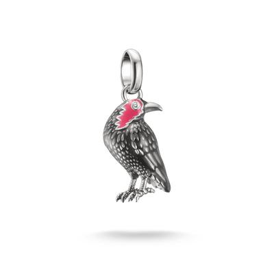 Charm-Einhänger THOMAS SABO "THOMAS SABO Wednesday Krähen-Design-Charm - Connect", schwarz (silberfarben, rot, schwarz, kristallweiß, kristallweiß), Charms, Damen, Silber 925 (recycelt), mit Zirkonia (synth.)