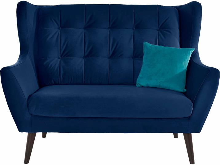 2-Sitzer Sofa, Samtvelours, Blau, 144×94 cm, Knopfheftung, Skandinavisch, andas