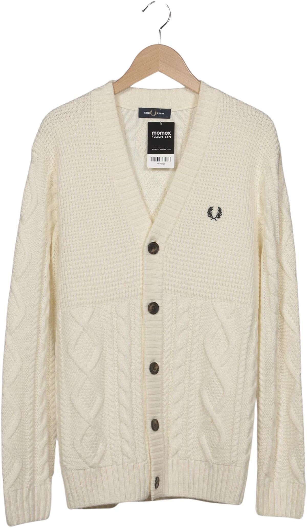 Fred Perry Herren Strickjacke, Cremeweiß, Gr. S, Synthetik / Wolle - Second Hand