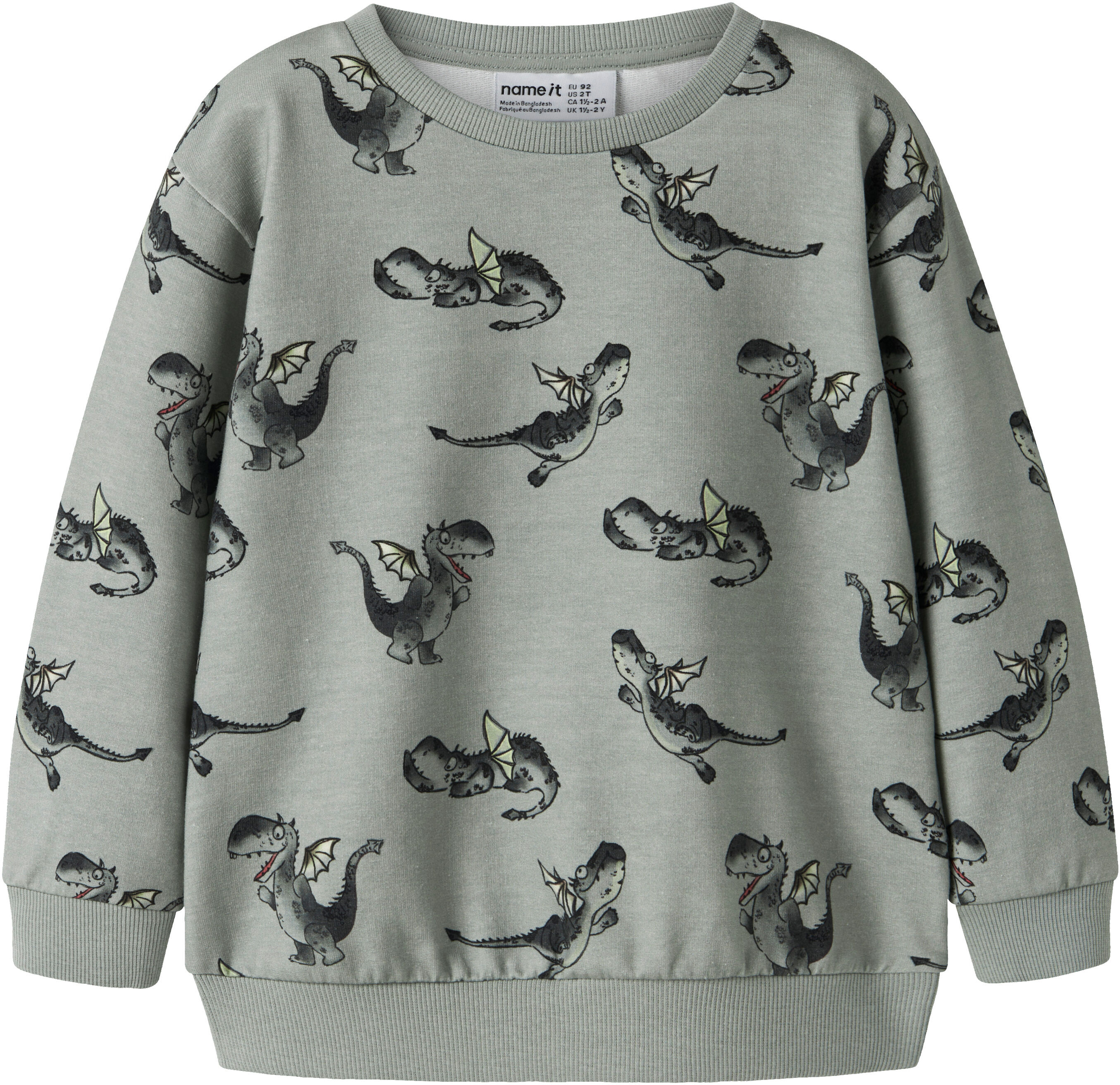 Sweatshirt NAME IT "NMMKASSE LS NREG SWEAT UNB", Jungen, Gr. 116, grün (grün milieu), Sweatware, Obermaterial: 95% Baumwolle, 5% Elasthan, bedruckt, regular fit normal, Rundhals, Rippbündchen, Sweatshirts Sweatshirt, Baumwollmischung, regular fit grün mil