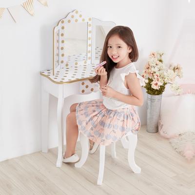 "Teamson Kids Gisele Polka Dot Kids Vanity Table & Stool, White & Gold - 23.5"" L x 11.73"" W x 39.25"" H"