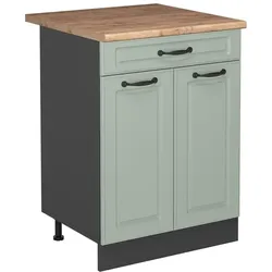 Vicco, Regal, Kitchen base cabinet R-Line, Mint Shaker Style/Anthracite, 60 cm with drawer Goldkraft oak worktop