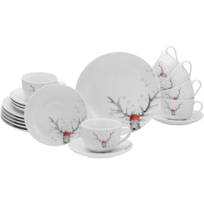 Kaffeeservice CREATABLE "Luna Hirsch", weiß, 18 Stk., Porzellan, Geschirr-Sets, Kaffeeservice, winterliches Hirsch-Motiv