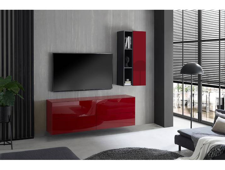 TV-Lowboard mit Schubladen Glas, lackiert Rot/Dunkelrot 181 x 63 x 42cm