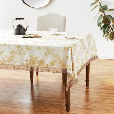 Violet Linen Majestic Jacquard Damask Pattern Fringed Tablecloth