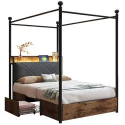 Multifunktionales Bett 90x190 cm mit Stauraum und Baldachin–schlichtes Design und hohe Funktionalität Schwarz